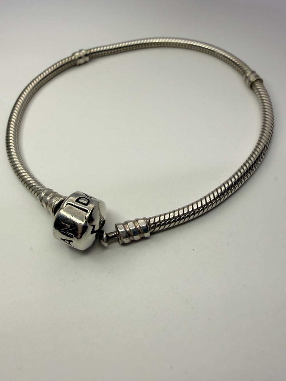 Pandora 8” Moments Snake Chain Bracelet Barrel Clasp 925 ALE